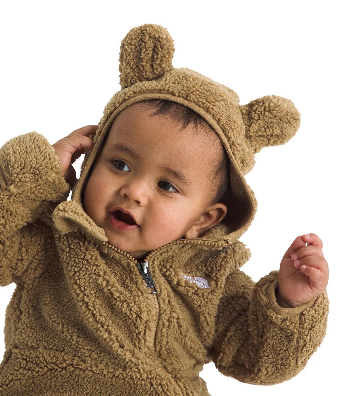 Комбинезон-боди флисовый с капюшоном и ушками Baby Campshire One-Piece The North Face, Teddy Brown — фото 4