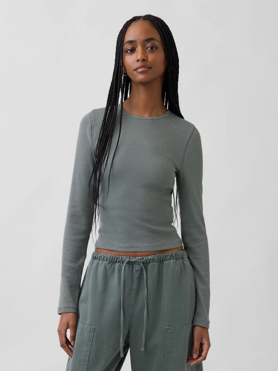 Футболка с коротким рукавом, ребристая, из хлопка и модала Gap, зеленый