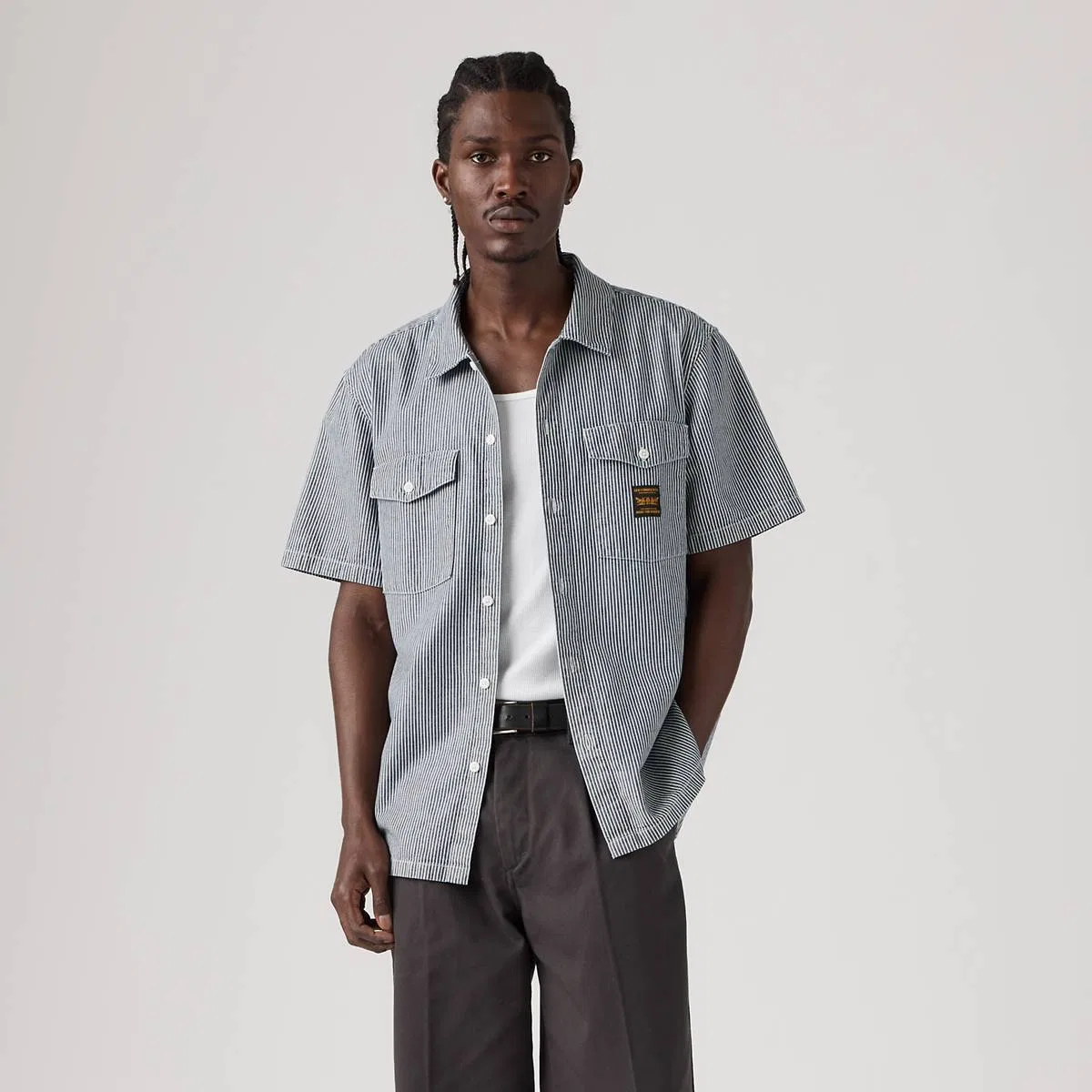 Свободная джинсовая рабочая рубашка с коротким рукавом Levi's, Washington Stripe Iii - Dark Wash — фото 3