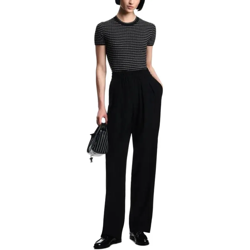 Женские брюки свободного кроя с высокой посадкой EMPORIO ARMANI, Black — фото 2