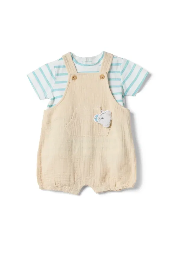 Комплект футболка и брюки, хлопок, Dungarees, Ovs, Белый, Beige