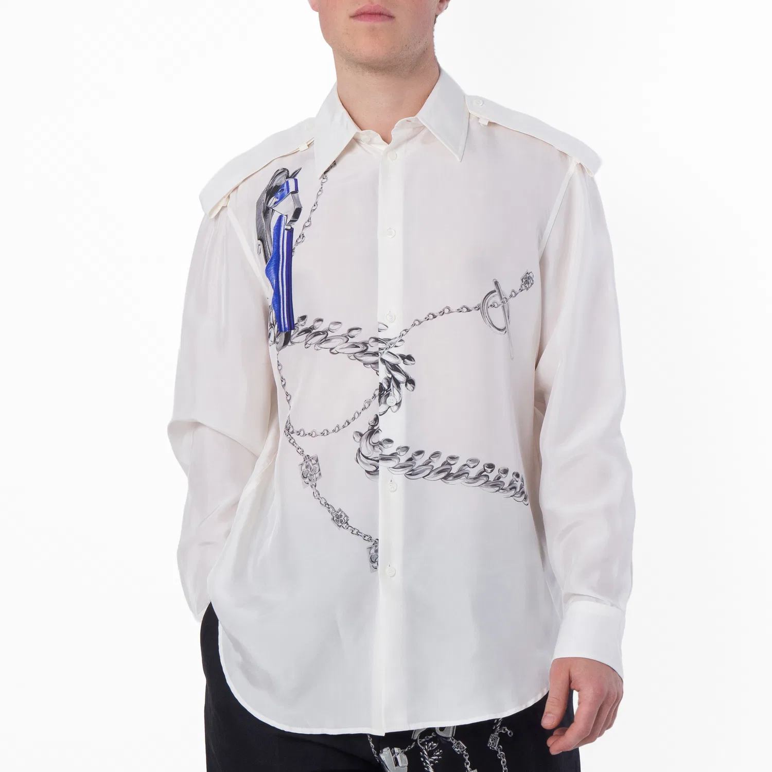 Рубашка из шелка с принтом Knight Hardware Print Burberry, Blue/White