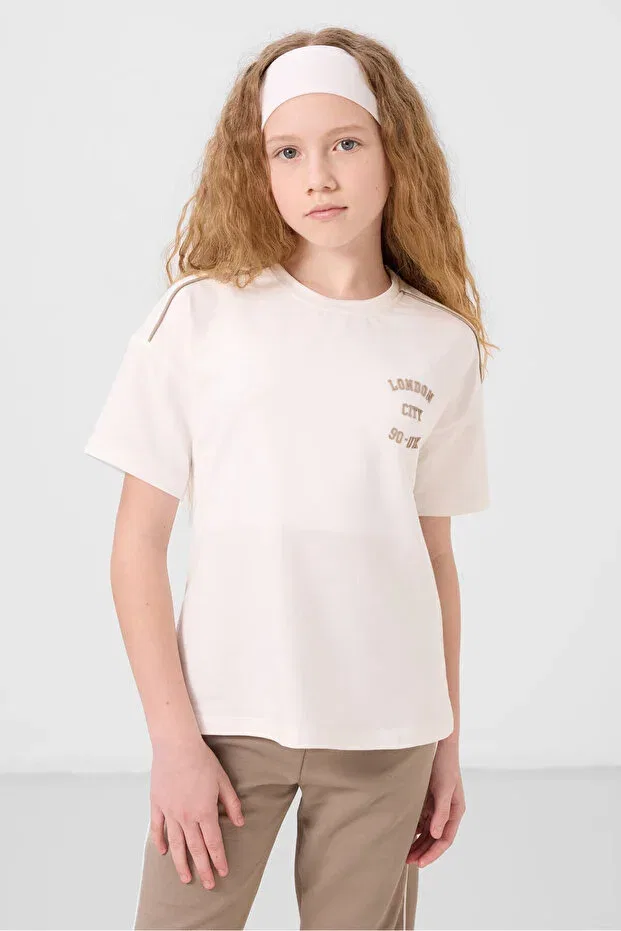 Детский спортивный костюм для девочек с принтом Tommy Life, Ecru/Dark Beige — фото 4
