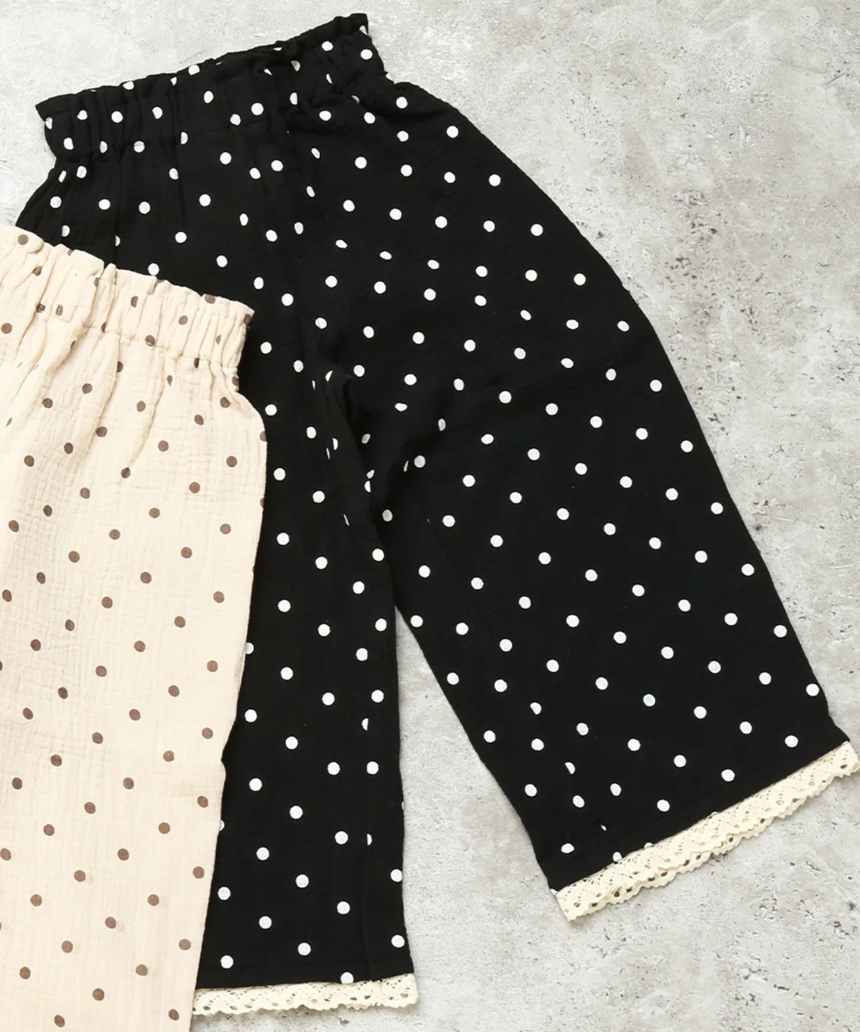 Детские широкие брюки с кружевом по низу, модель Dot, la poche biscuit, Black