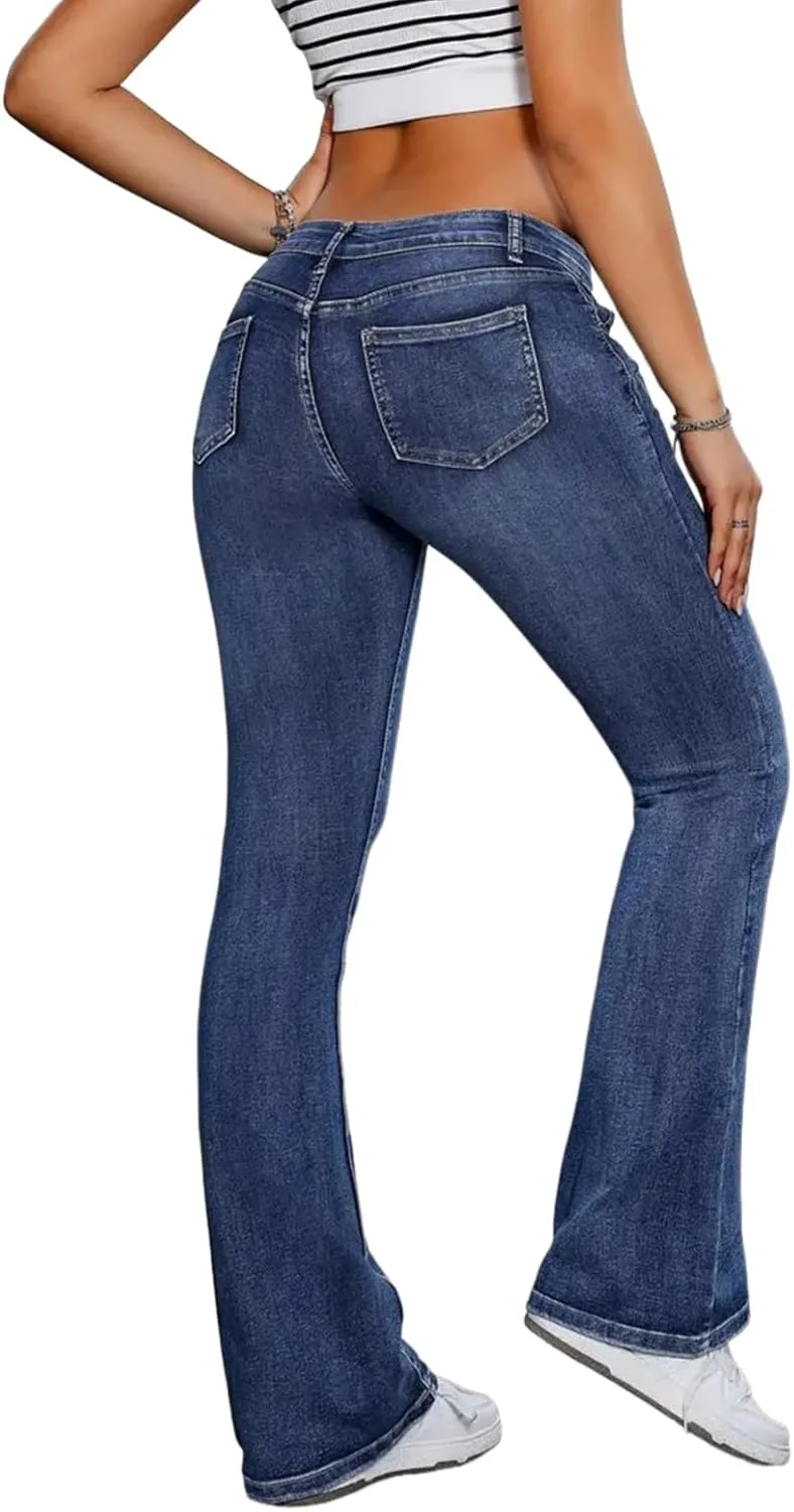 

Классические джинсы mid rise расклешенные, stretch denim bell bottom blue wash