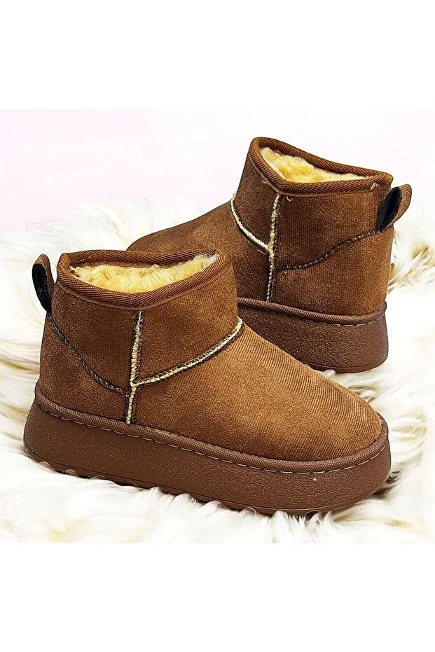 Детские ботинки для девочек на плоской подошве Hot Tutan Thick Sole Ug Model Short Boots Kafkaslar Ayakkabi, Taba — фото 2