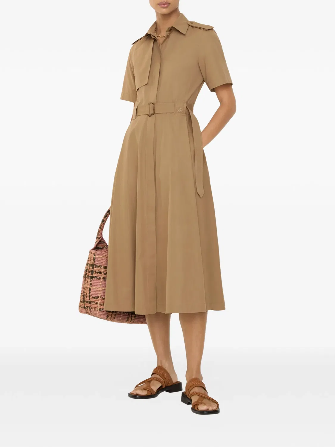 Платье-рубашка из поплина, коричневое Burberry, коричневый — фото 2