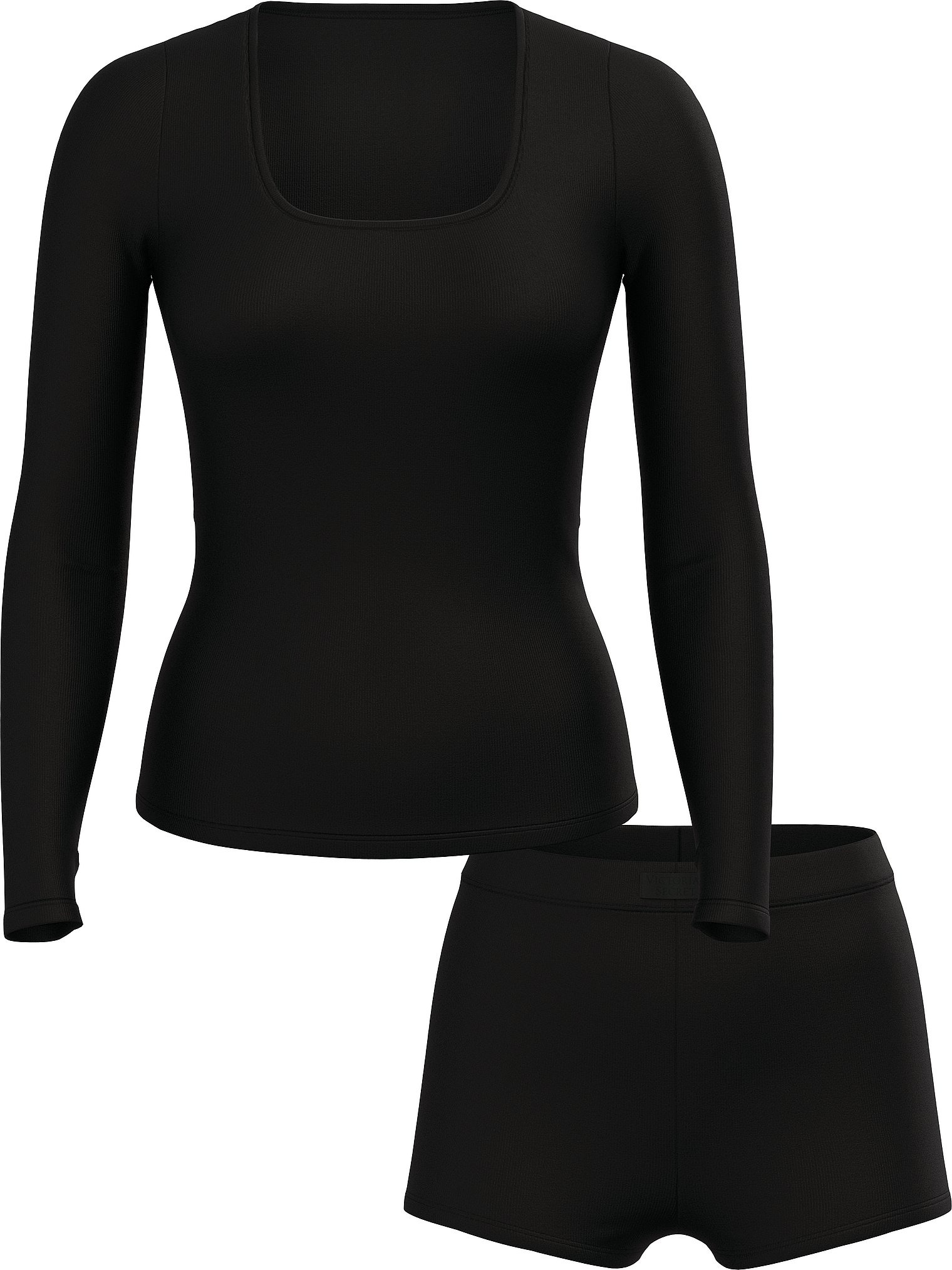 

Комплект шорты с лонгсливом Victoria's Secret SoSoft Modal Ribbed Scoop, черный