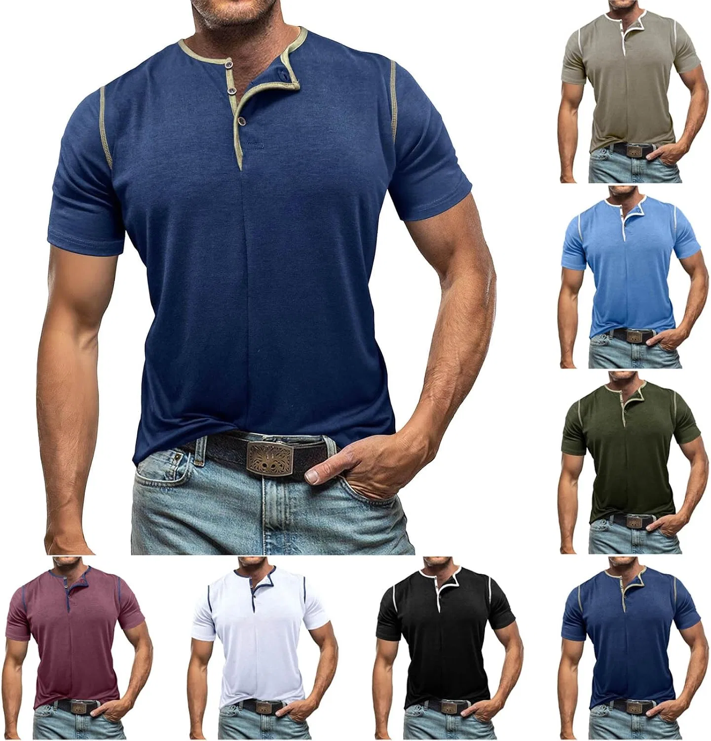 Мужская футболка с воротником-поло Henley, Navy