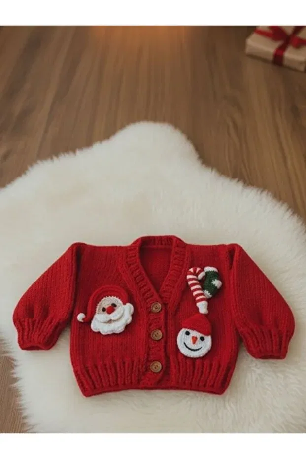 Детский кардиган с ручной вышивкой Special Design Hand-Knitted Figured Children's Cardigan En Home Style, Red