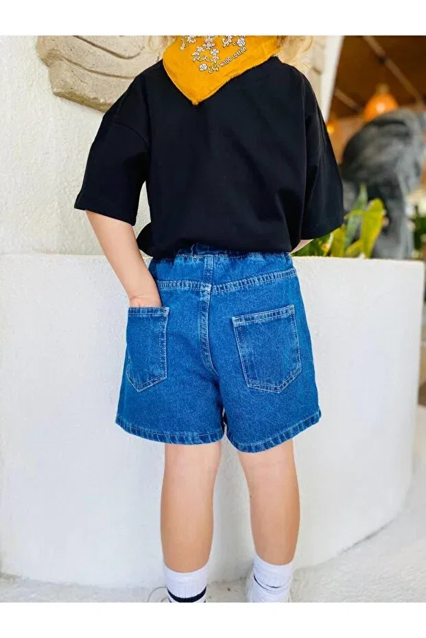 Детские шорты для девочек джинсовые с эластичным поясом Laciel paris blue balloon denim shorts with elastic waist 2Kids2Mom, Blue — фото 3