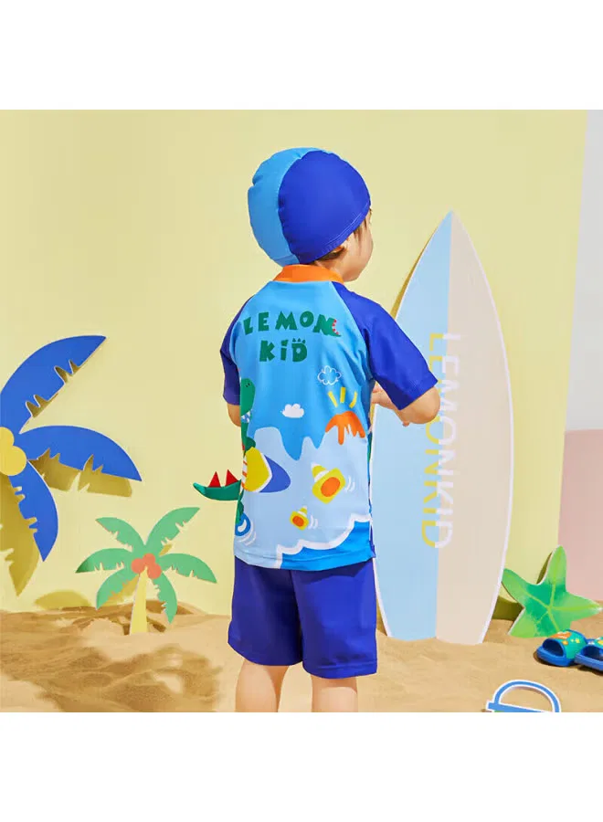 Купальник детский быстросохнущий раздельный с принтом динозавра Lemonkid, разноцветный — фото 3