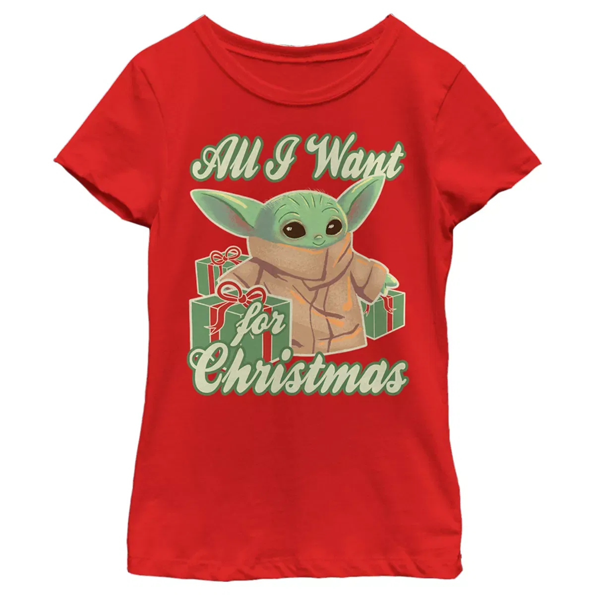 Детская футболка с принтом Grogu All I Want for Christmas Star Wars, Red