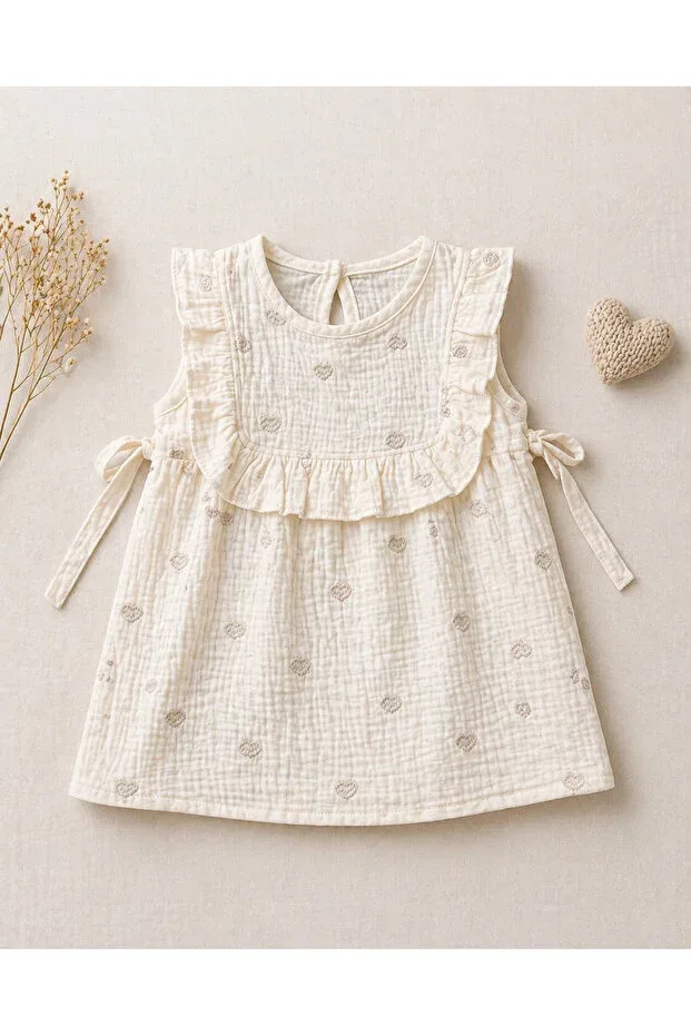 Детское платье для девочек с вышивкой Esvia Baby Co., Beige — фото 3