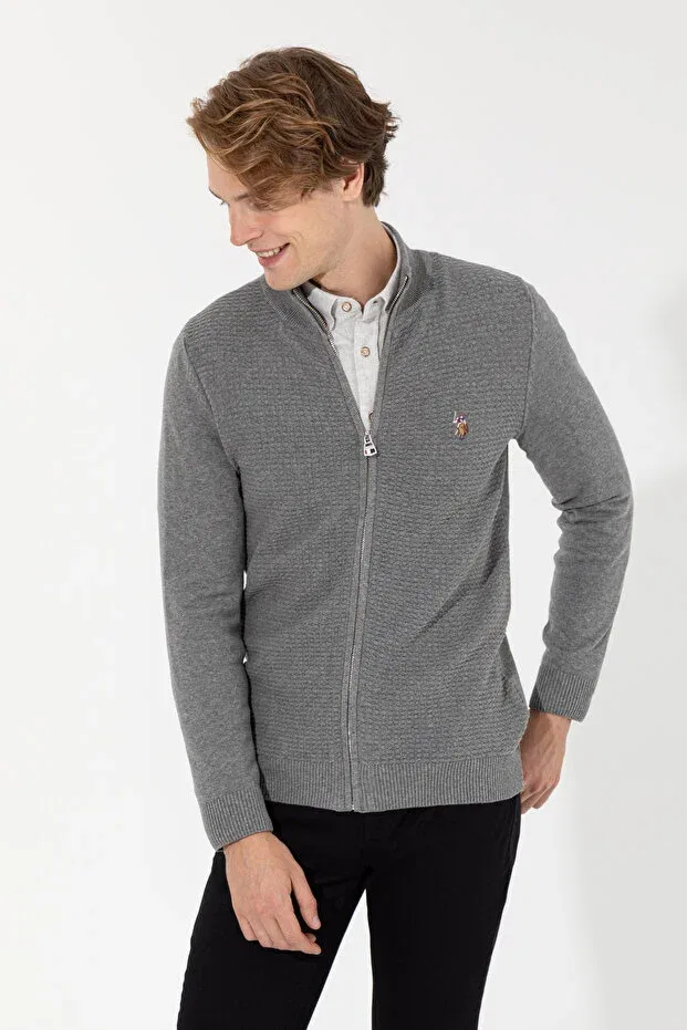 Мужской кардиган с длинным рукавом Basics U.S. Polo Assn., Gray Melange — фото 3