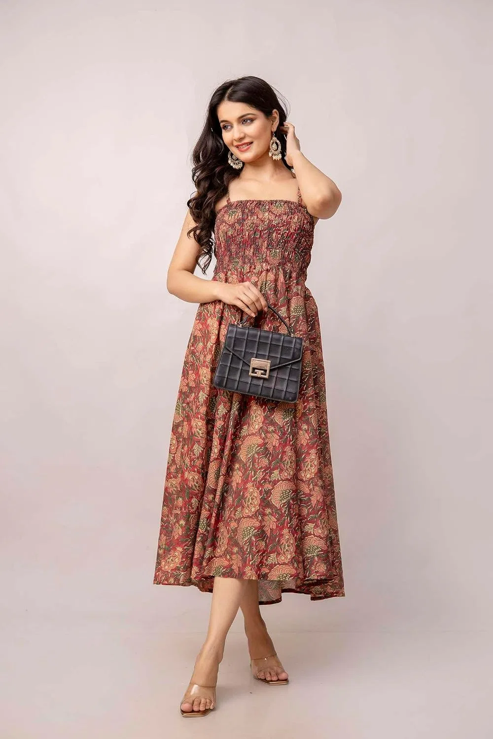 Женское платье-сари с цветочным принтом Anarkali, Dark Maroon — фото 4