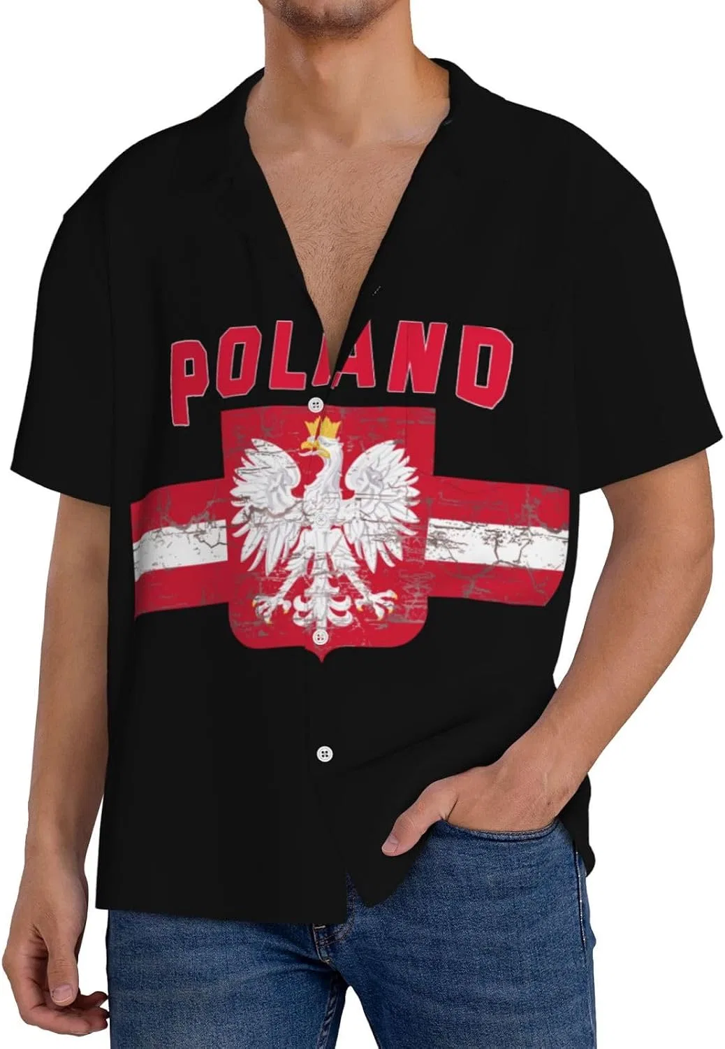 Мужская свободная рубашка с коротким рукавом и воротником-качели Eagle Poland, Black