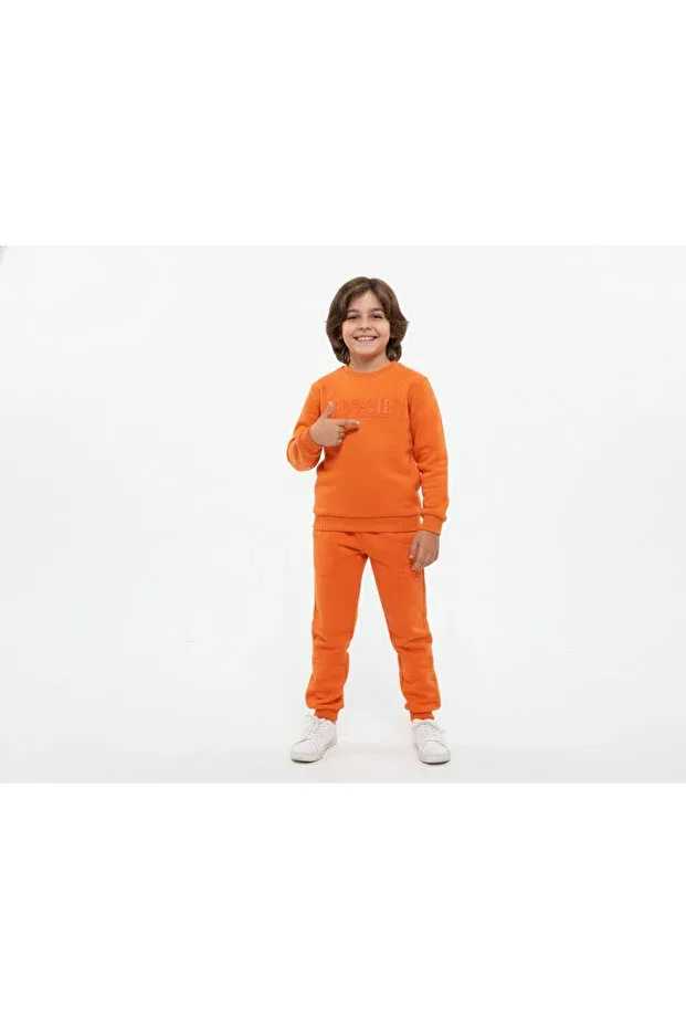 Детский спортивный костюм для девочек с принтом 3 Thread Garson Ş Merve Nur Tekstil, Orange — фото 2