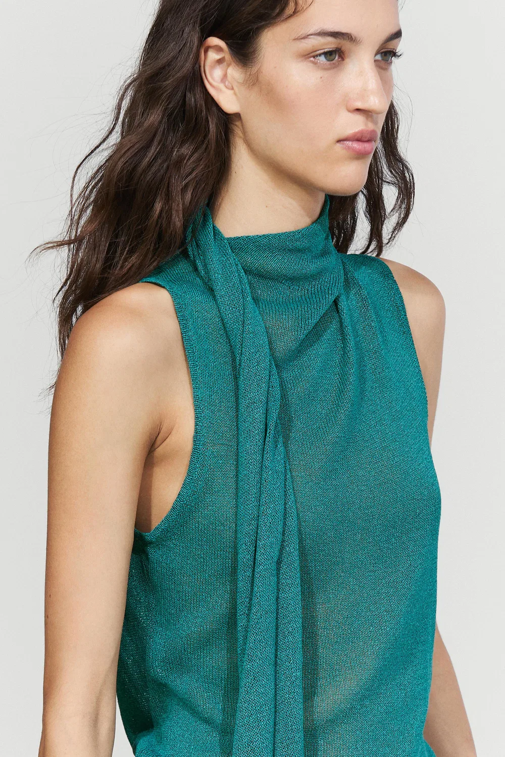 Топ Massimo Dutti High Neck With Scarf Detail , бирюзовый — фото 4
