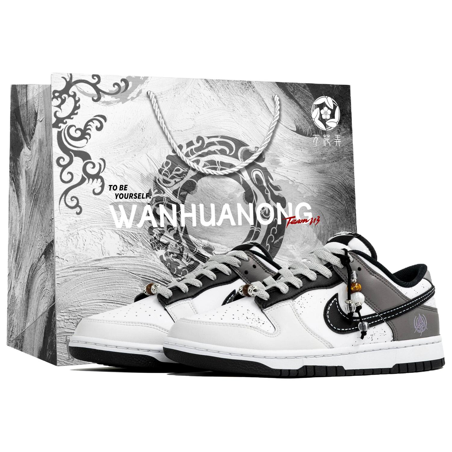 

Nike Dunk Wan Hua Nong, Low Riding Honor, Shopping Bag Abrasion Resistant Low top Skateboard Shoes Men's Gray White