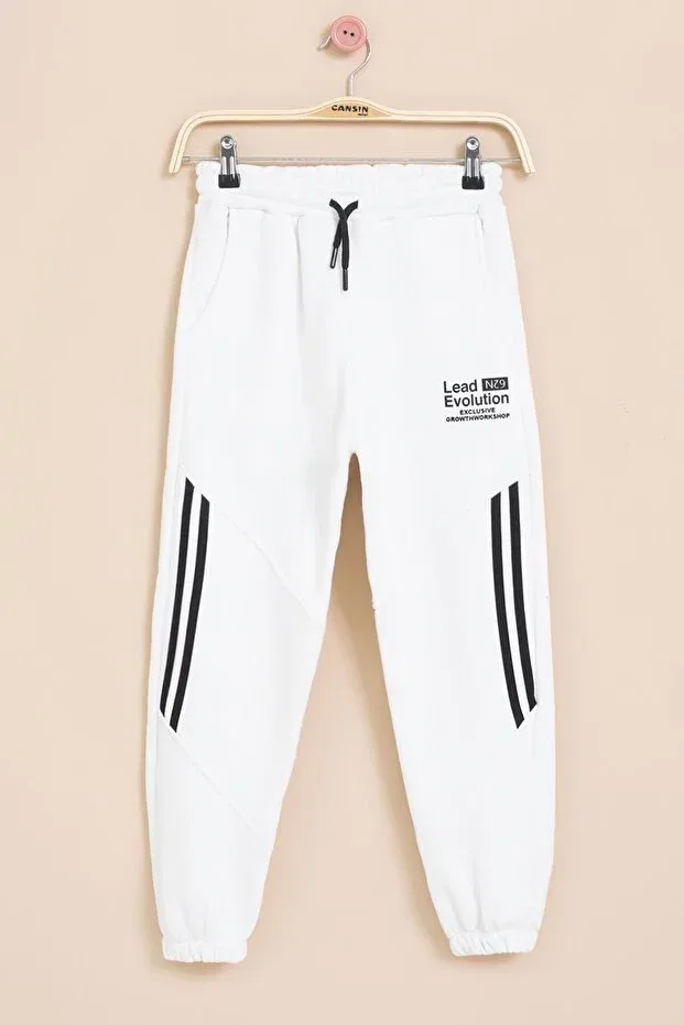 Детские спортивные штаны для мальчиков с принтом White Stripe Detailed Letter Cansın Mini, White