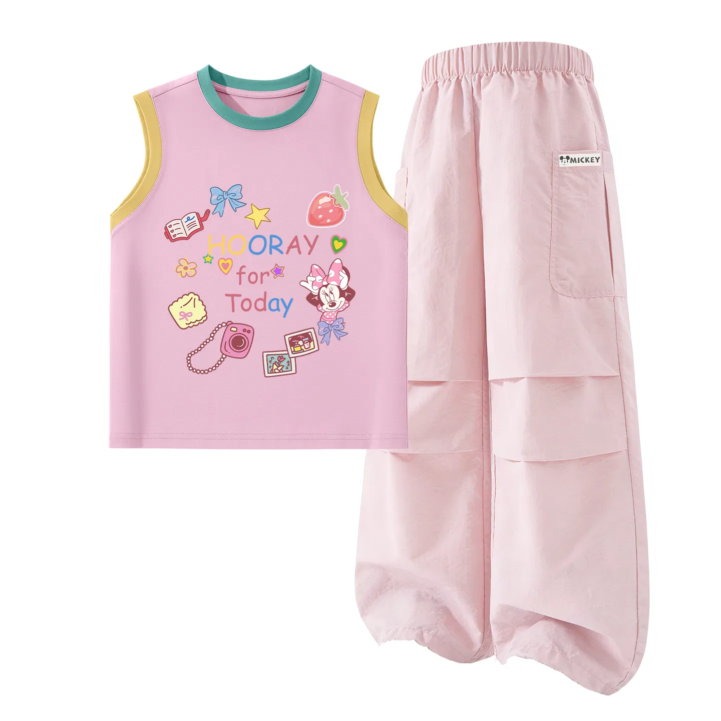 Детский спортивный костюм с круглым вырезом, тонкий и дышащий, Disney, Di Fresh Berry K Rose Red+Di HU Long Hook-and-Loop Magnolia Pink — фото 3