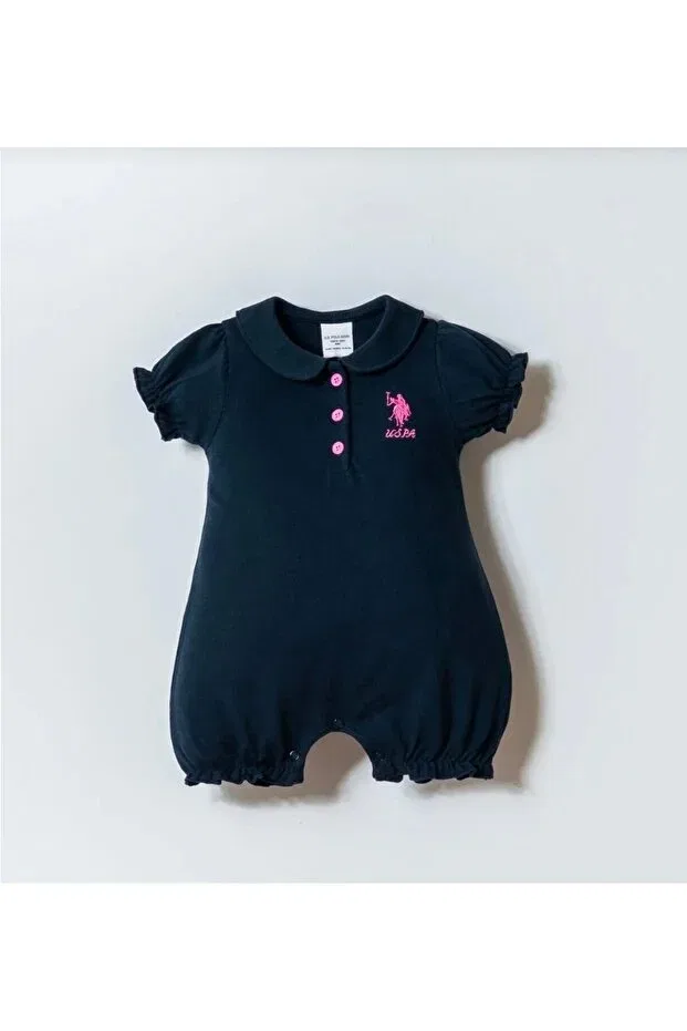 Детский комбинезон для девочек с коротким рукавом U.S. Polo Assn., White - Navy Blue — фото 3