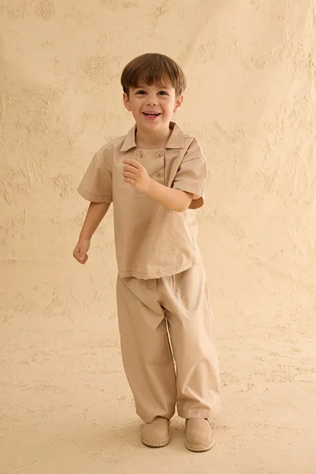 Детская рубашка для мальчиков с коротким рукавом Fahhar Kids, Light Beige — фото 2