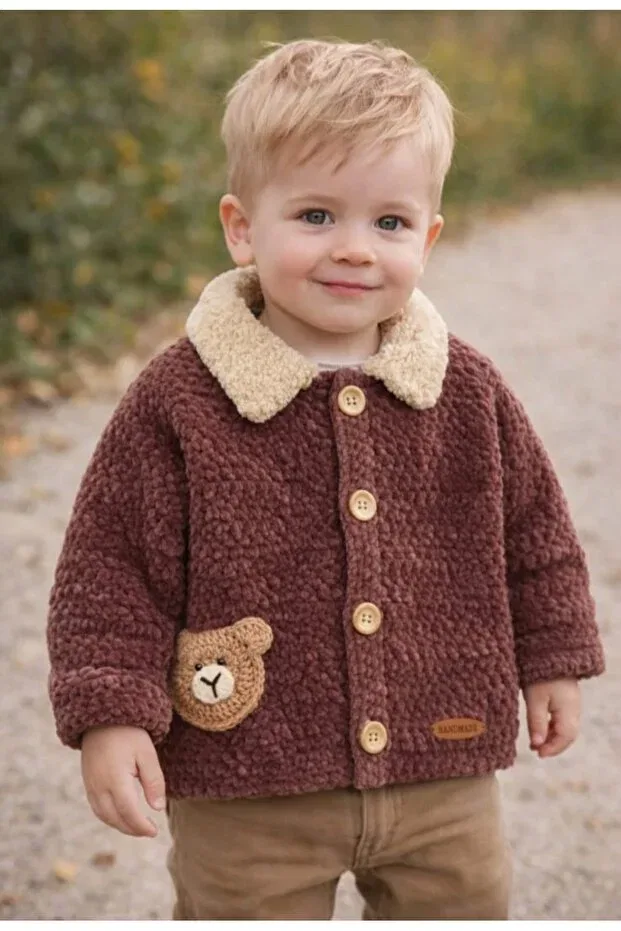 Детский кардиган из вельвета с длинным рукавом A&D Handmade, Koyukahve