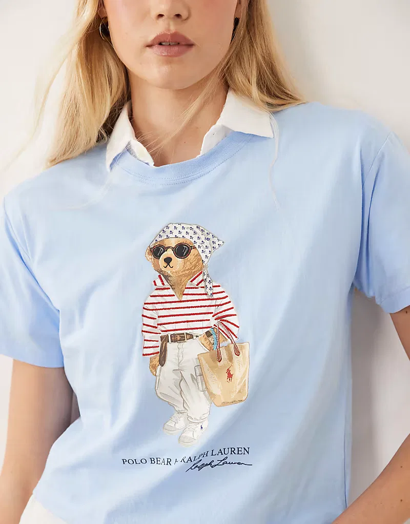 Футболка Polo Ralph Lauren с принтом медведя на груди, нежно-голубой — фото 3
