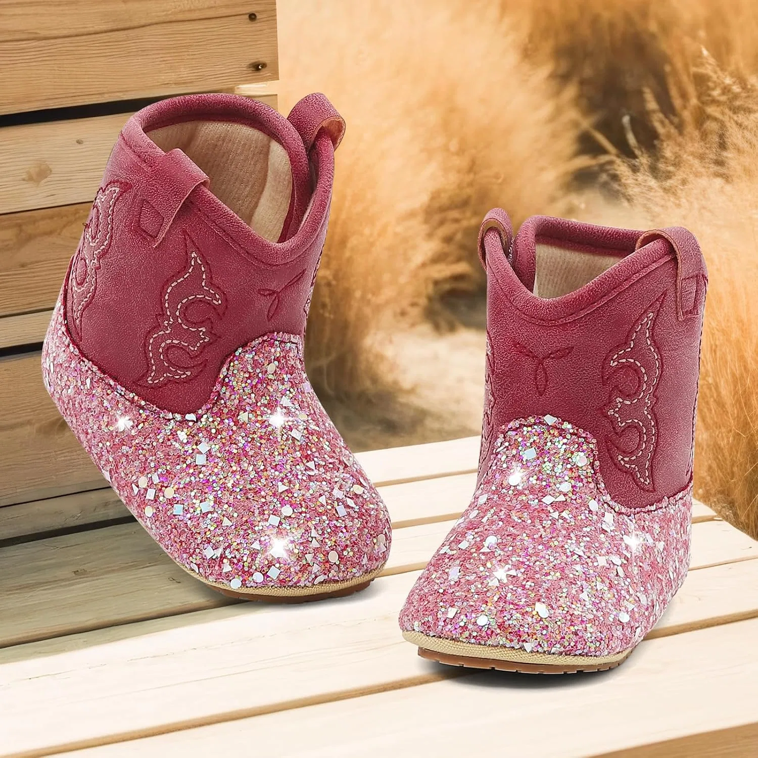 Детские кожаные ботинки в стиле вестерн с мягкой подошвой MK MATT KEELY, Sequins Pink — фото 4
