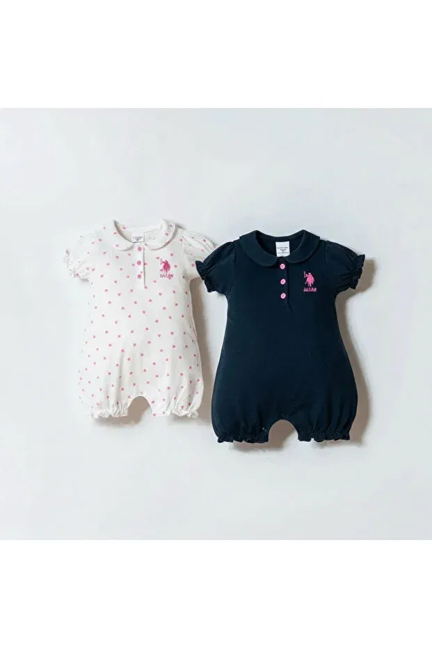 Детский комбинезон для девочек с коротким рукавом U.S. Polo Assn., White - Navy Blue
