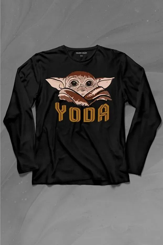 Детская футболка с длинным рукавом с принтом Baby on board yoda star wars brown baby mandalorian Kendim Seçtim, Black
