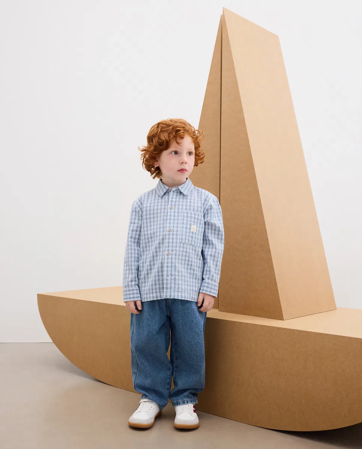 Детская рубашка с длинным рукавом с клетчатым принтом Kids El Corte Inglés, Azul — фото 2