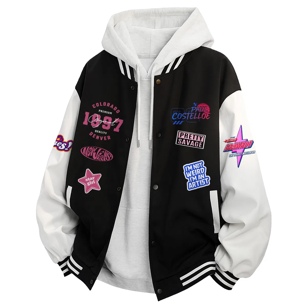 Детская бейсбольная кофта с воротником-поло, с принтом, Black Comes With Exquisite Sweatshirt One Piece, Paul Costelloe