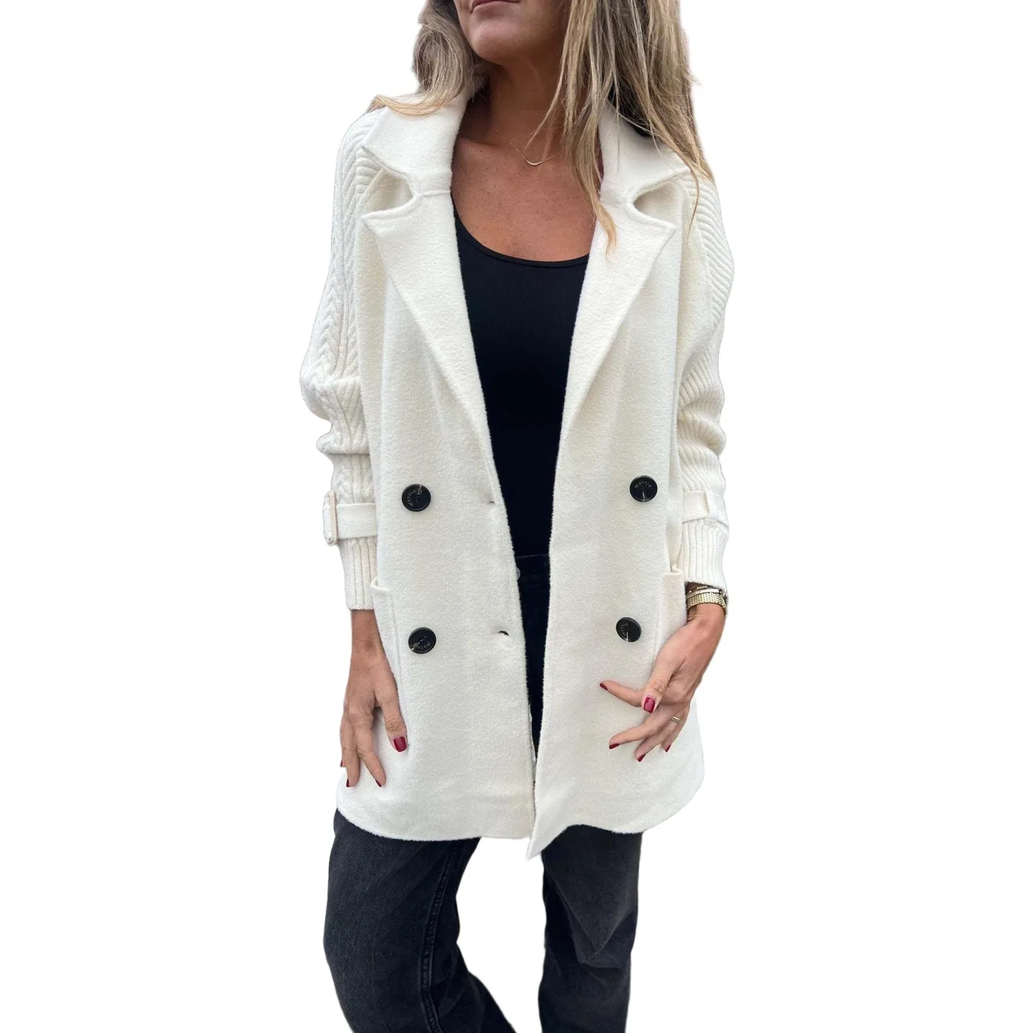 Женское пальто с принтом Cardigan da donna con apertura frontale e revers, Bianco