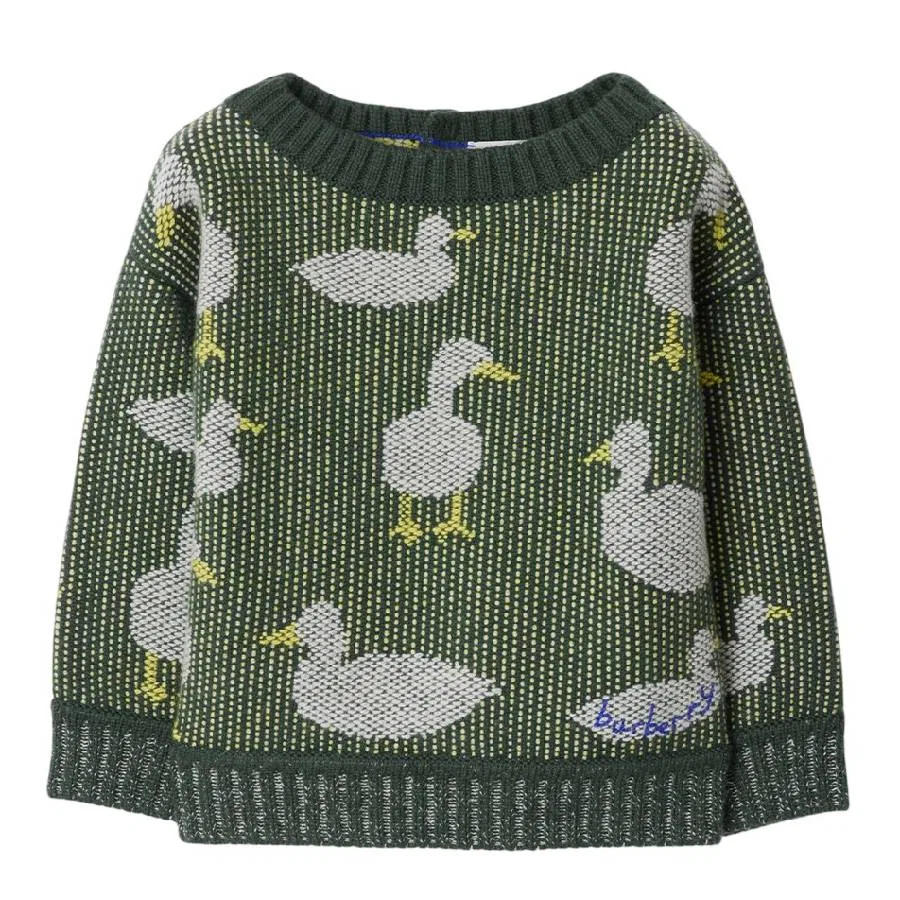 Свитер с жаккардовым узором утка Toddler Patrick Duck Embroidered Burberry, Dark Moss Ip Pttn Cn