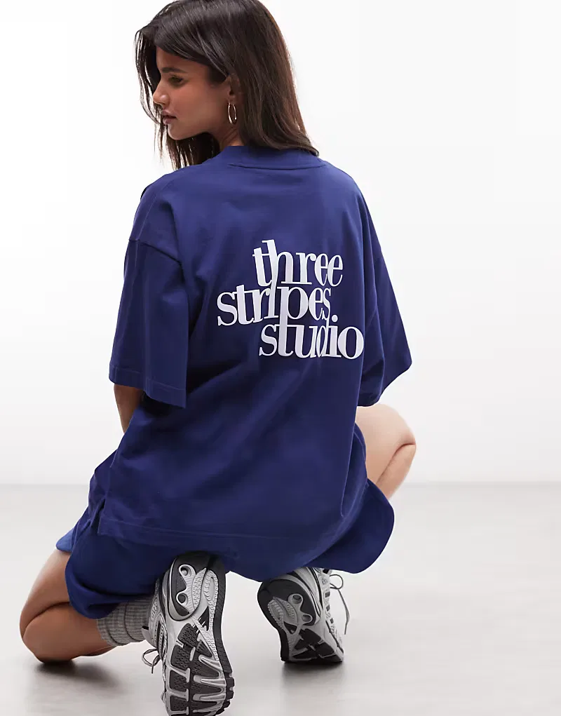 Футболка Adidas Performance Three Stripes Studios, темно-синий