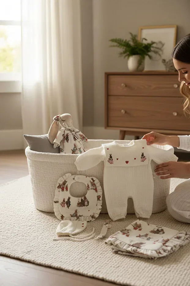 Детский комплект для новорожденных с принтом Vintage Peter Rabbit Thelakids, Beige — фото 3