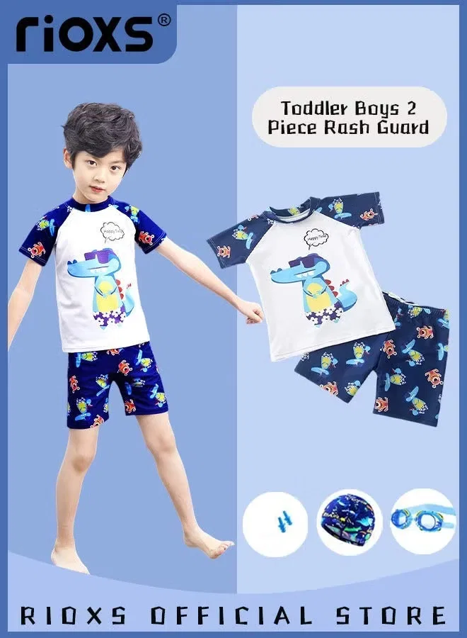 Комплект для плавания с коротким рукавом, из 4 предметов, Toddlers Boys 2 Piece Rash Guard Swimsuits Set, Rioxs, белый — фото 4
