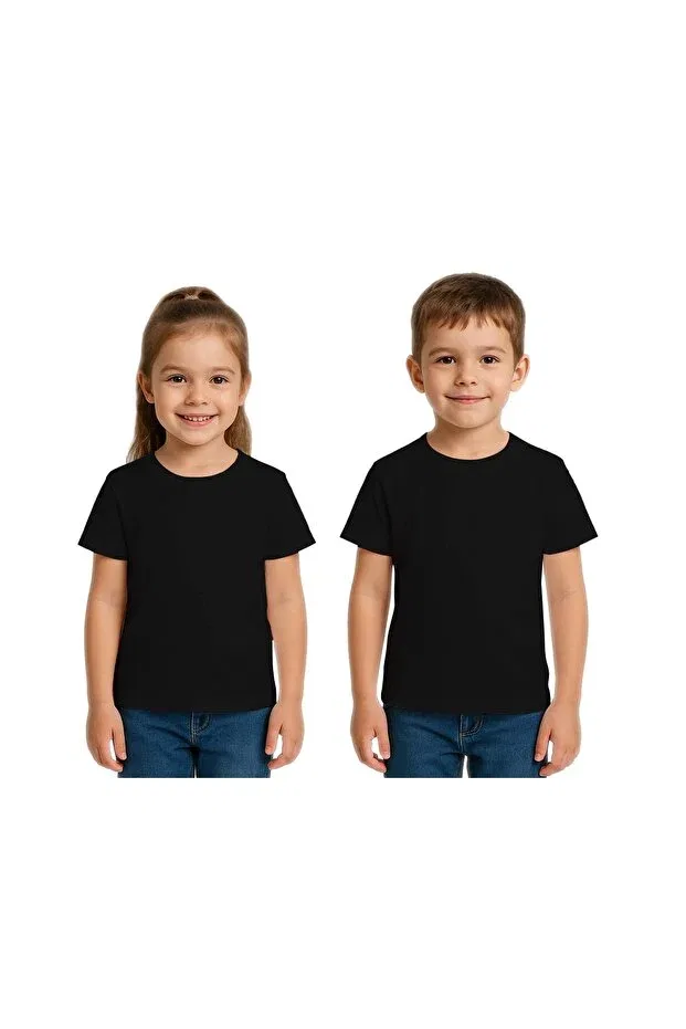 Детская футболка для мальчиков хлопковая Unisex Solid Color Kids T-Shirt Cotton Combed Fabric Sedirli, Black — фото 3