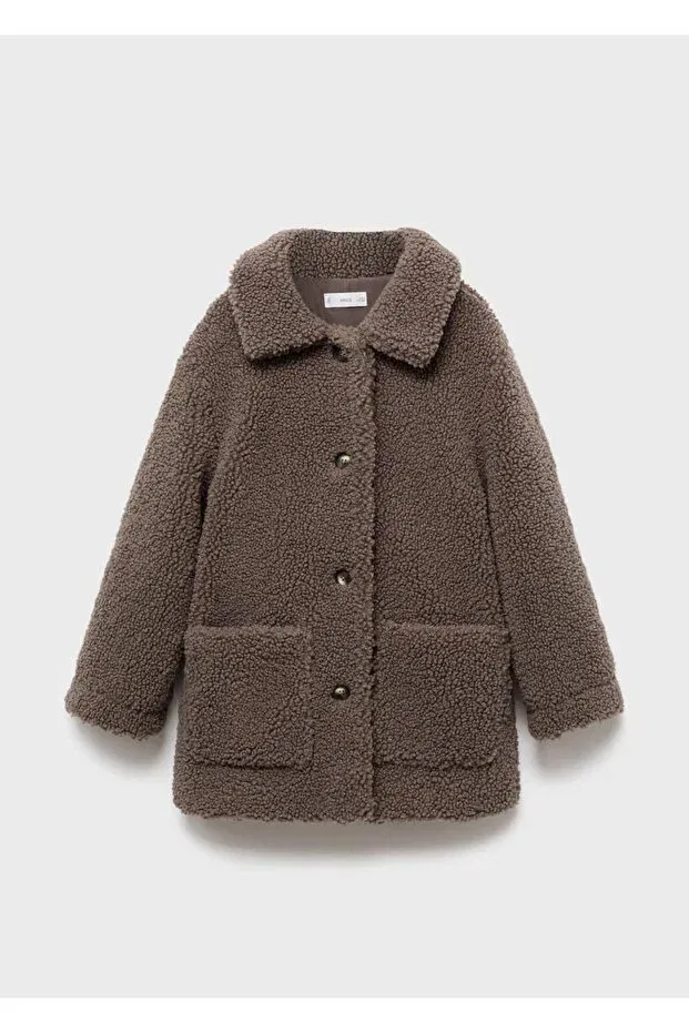 Детское пальто для девочек с искусственным мехом Mango Kids, Brown