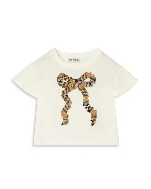 Детская футболка для девочек с принтом Check Bow Cotton Tee Burberry, Chalk White