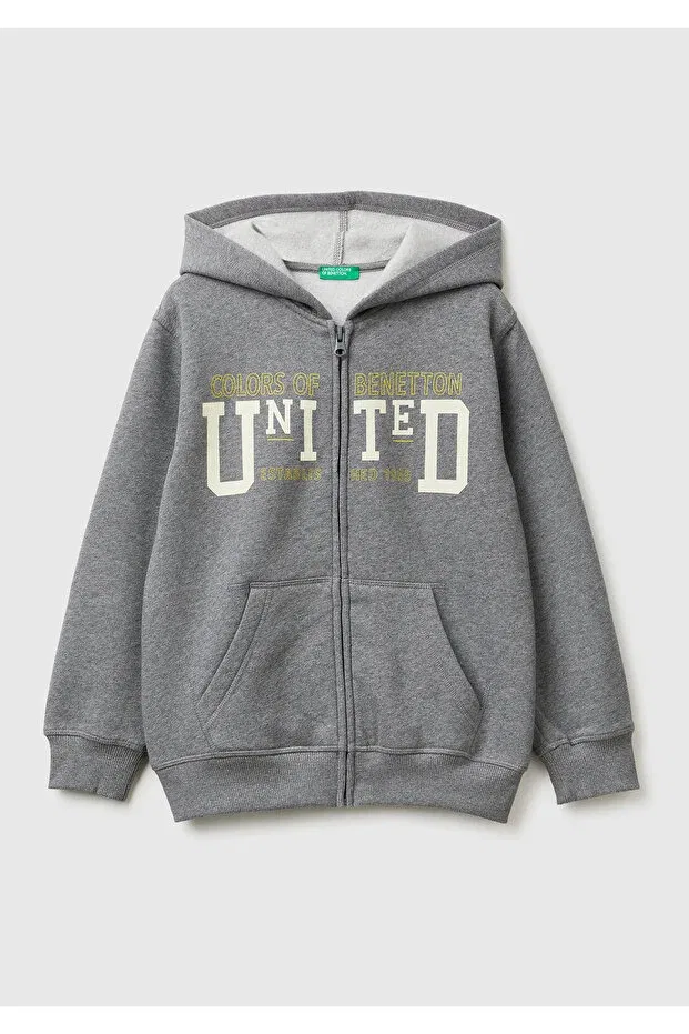Детское для мальчиков свитшот с принтом United Colors Of Benetton, Anthracite Melange