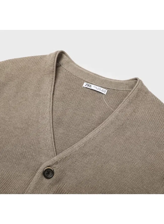 Кардиган с V-образным вырезом Zara, светло-ореховый — фото 4