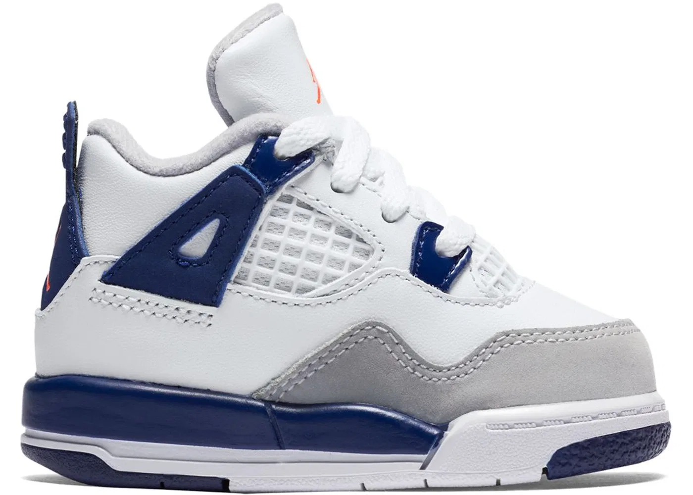 Детские кроссовки Lifestyle с замком и шнурками Jordan 4 Retro Jordan, White/Hyper Orange-Black-Wolf Grey