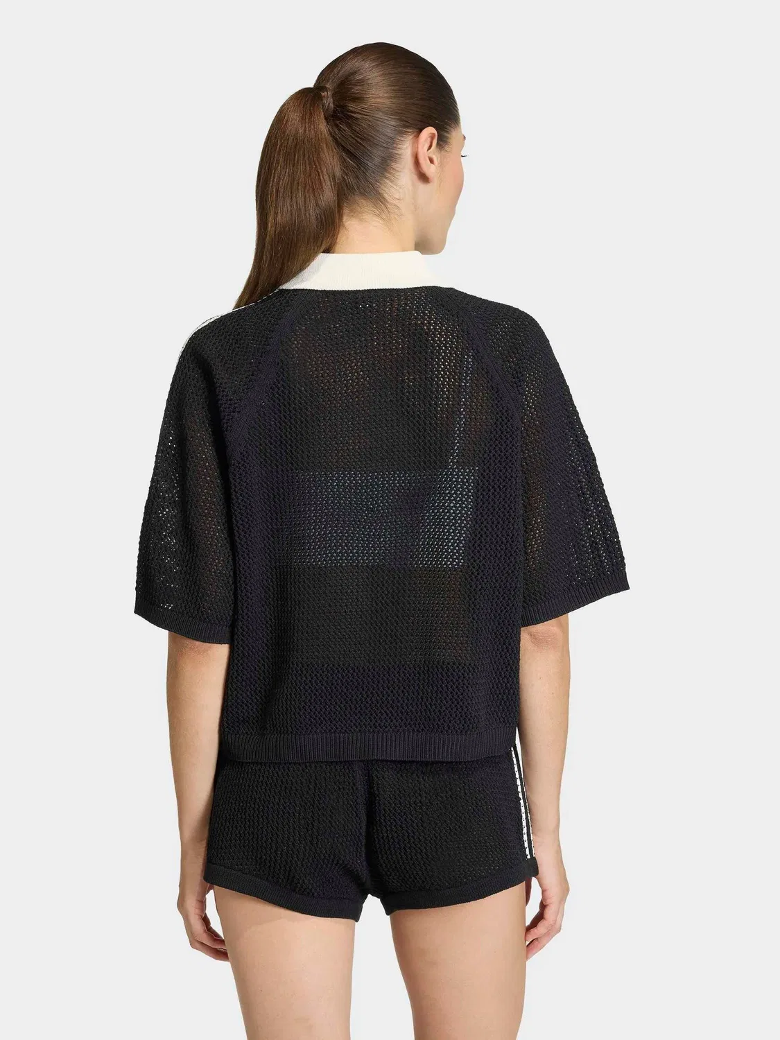 Футболка-поло вязаная крючком, черная adidas originals — фото 3