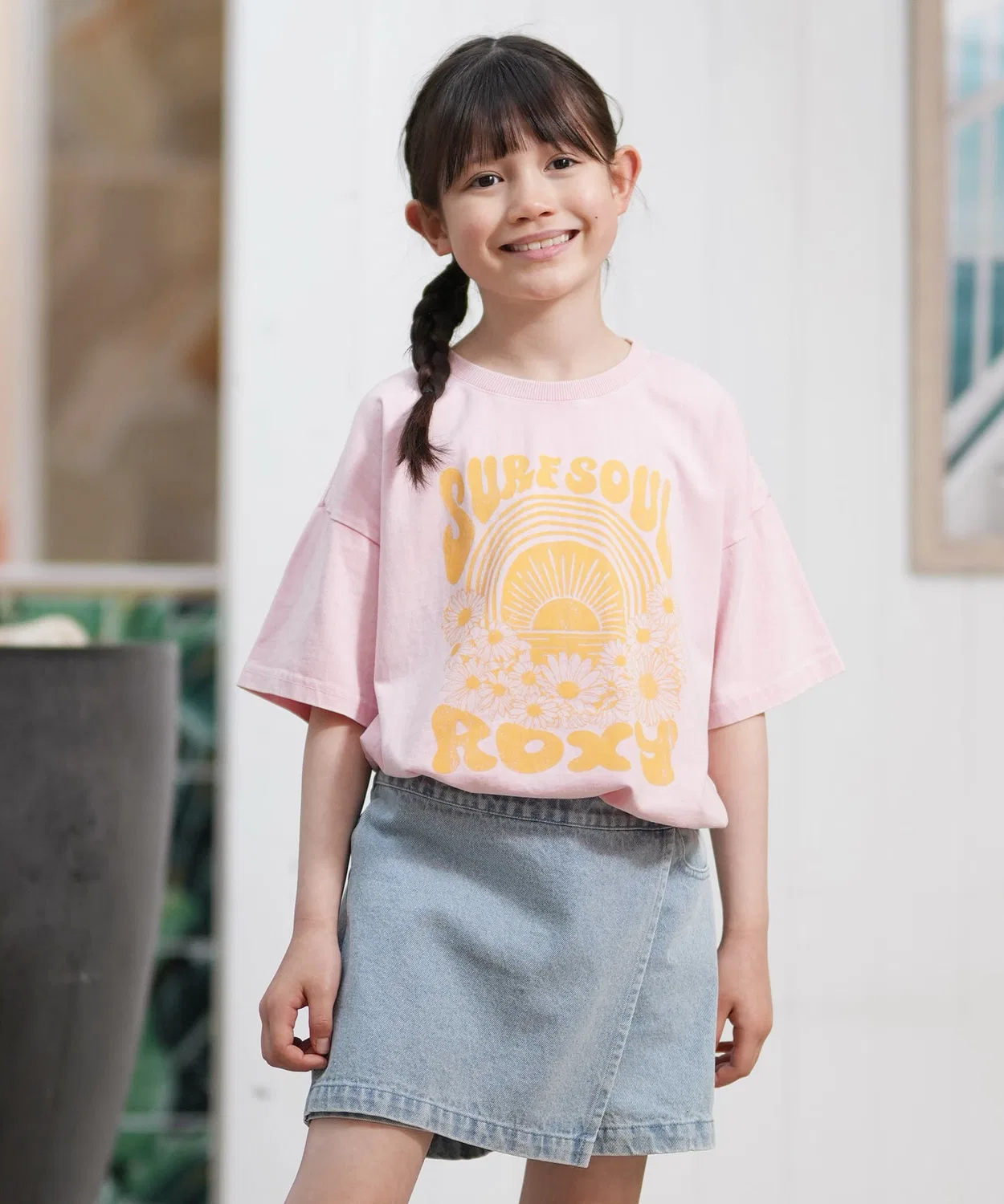 Детская футболка с принтом Mini Rainbow ROXY, Розовый