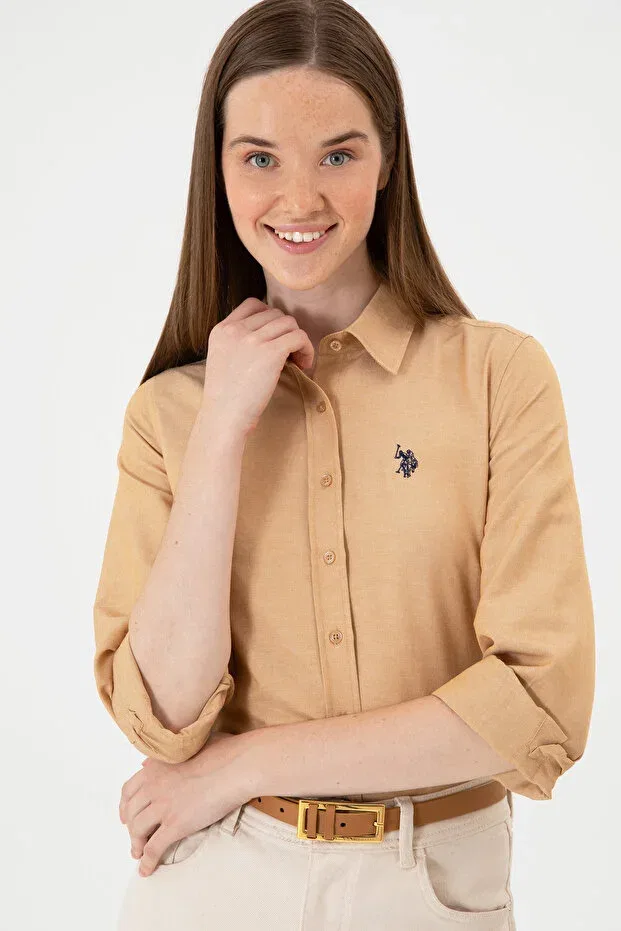 Женская рубашка с длинным рукавом U.S. Polo Assn., Camel — фото 2