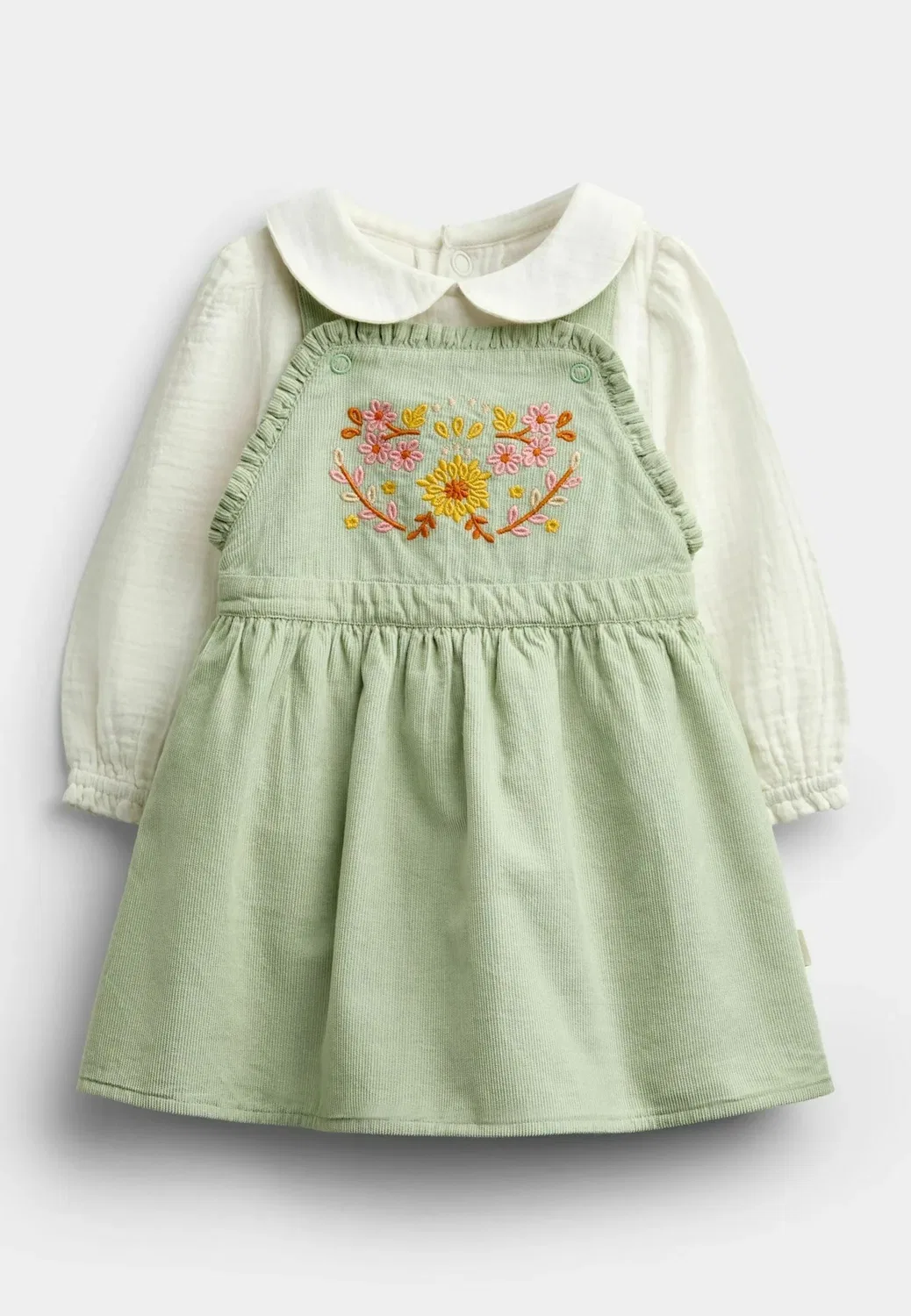 Комплект из двух вышитых платьев - повседневное платье Jojo Maman Bébé, Sage Green Gingham — фото 3